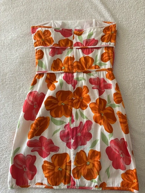SABO Strapless Floral Mini Dress in White with Pink & Orange Blooms Size XS - Picture 8 of 15